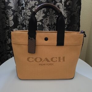 Coach Tote 20 In Colorblock Mustard/Black/Brown